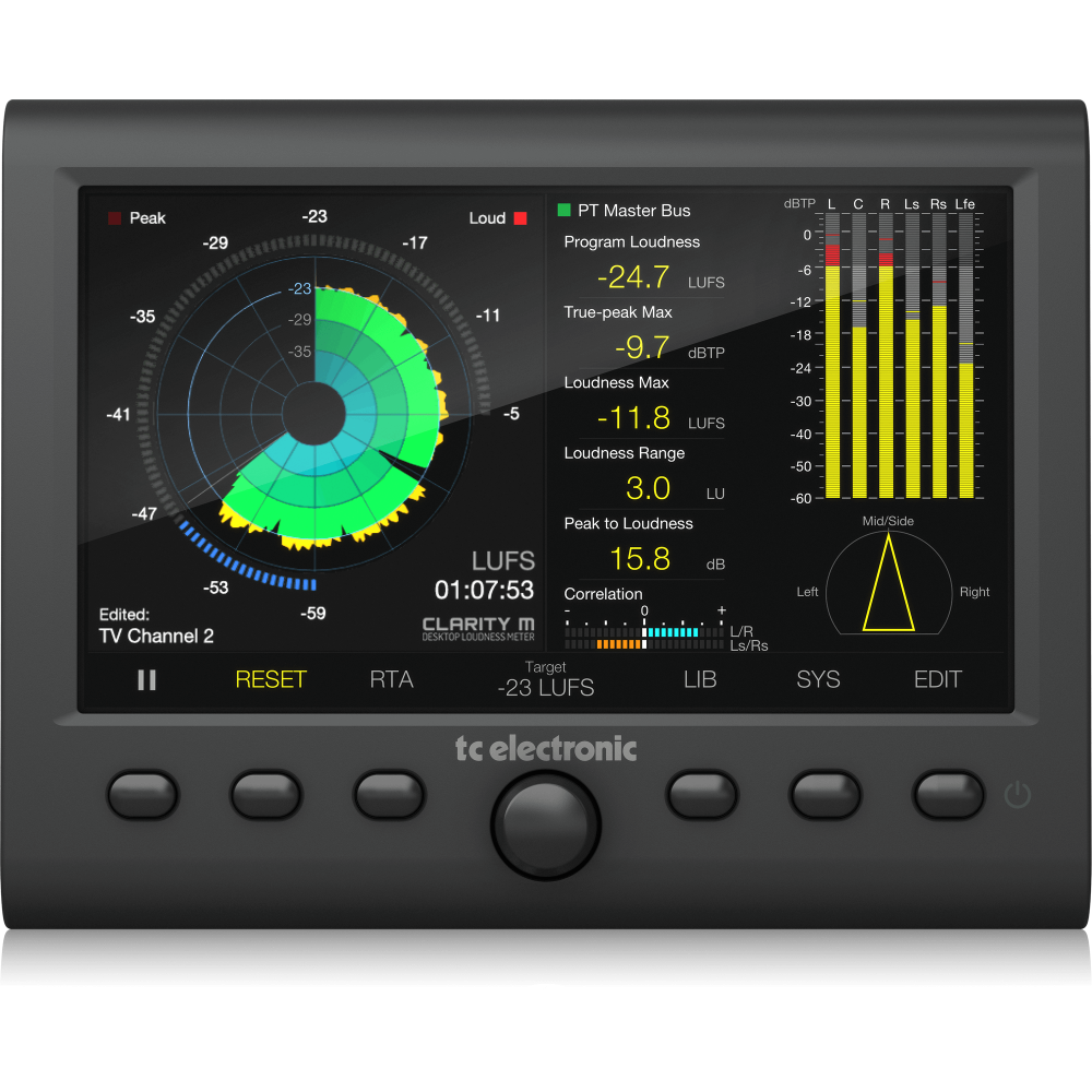 CLARITY M Stereo and 5.1 Audio Loudness Meter with 7" High-Resolution Display and USB Connection for Plug-In Metering