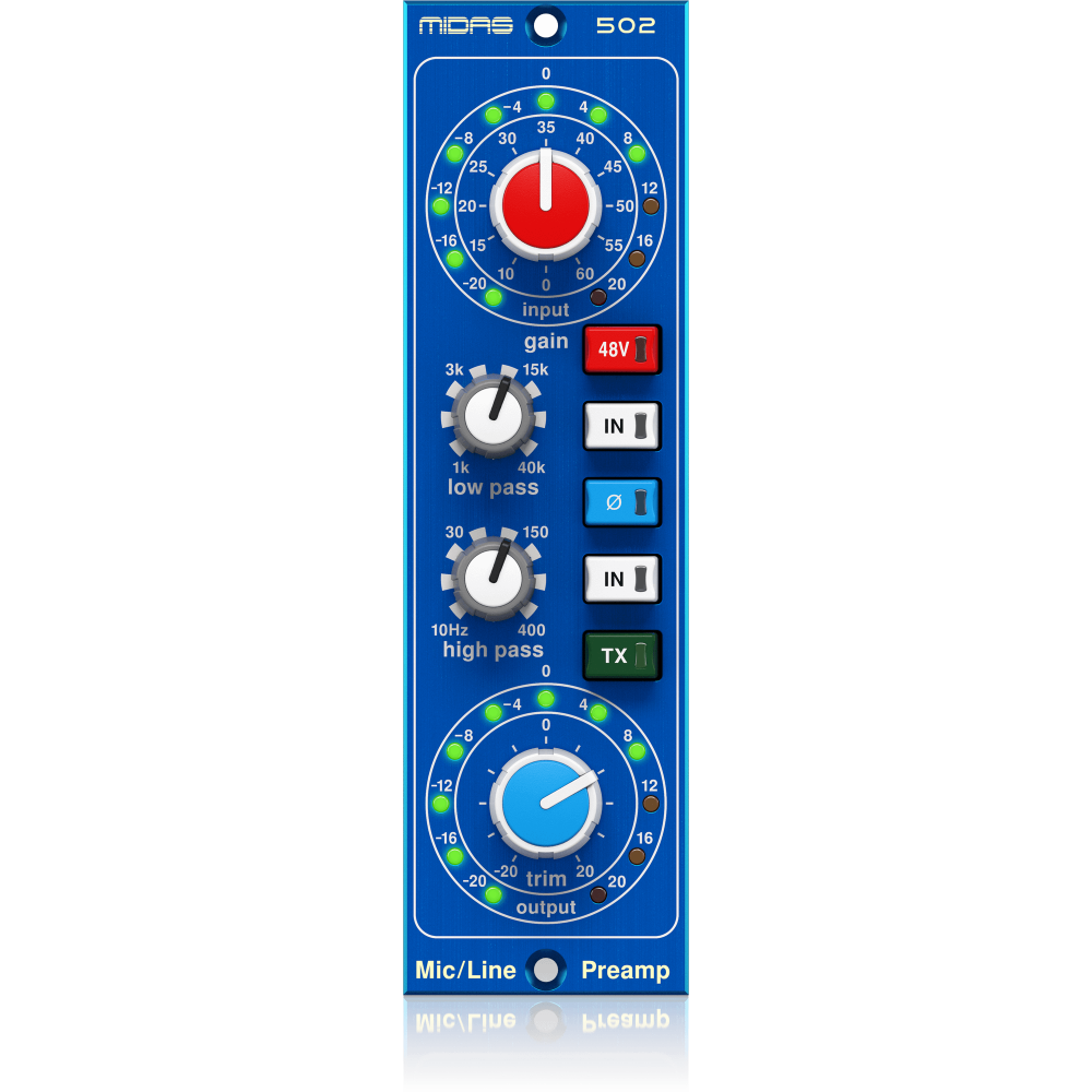 MICROPHONE PREAMPLIFIER 502 V2 500 Series Modular Midas Microphone Preamplifier with Classic XL4 Filters