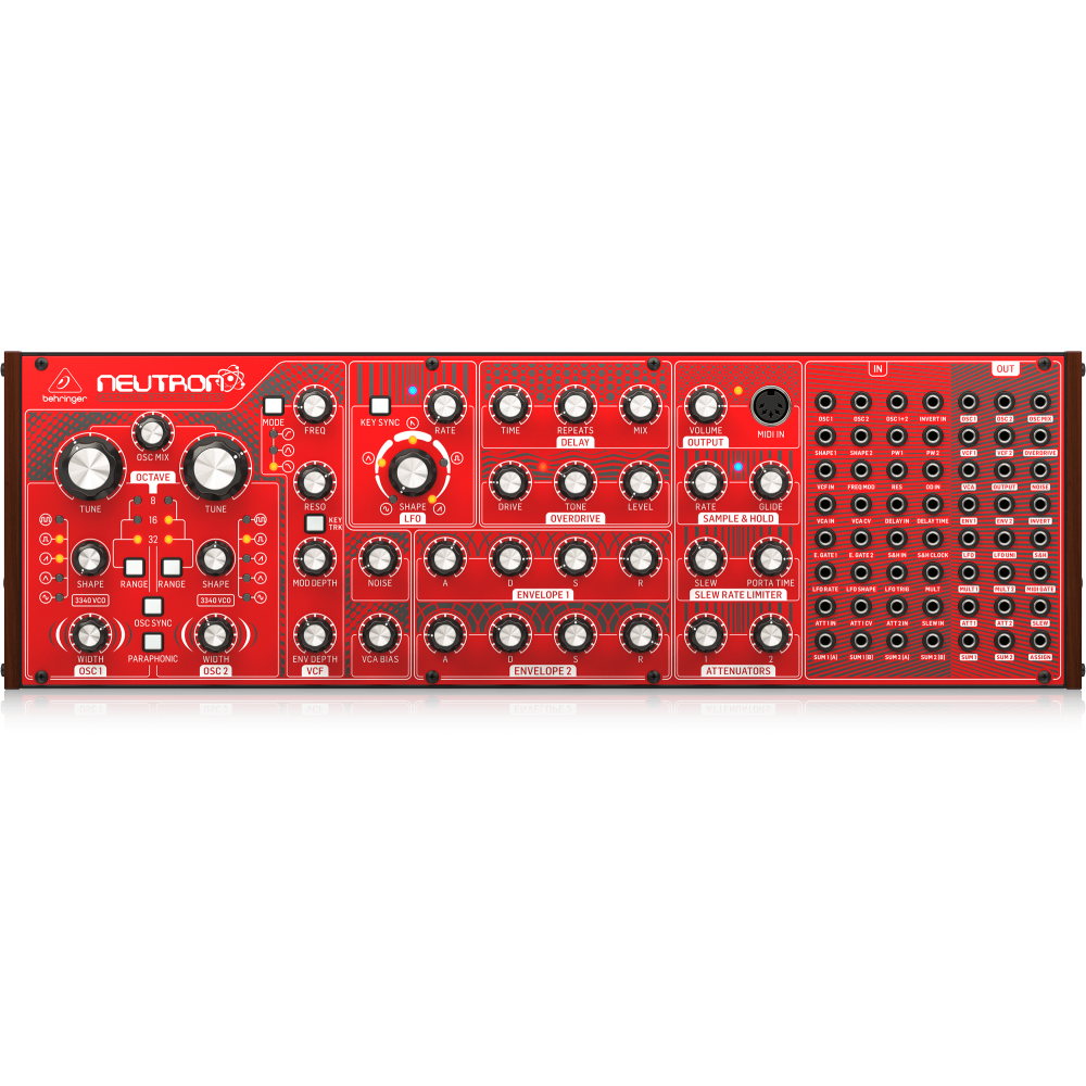 NEUTRON Paraphonic Analog and Semi-Modular Synthesizer with Dual 3340 VCOs, Multi-Mode VCF, 2 ADSRs, BBD Delay and Overdrive Circuit in a Eurorack Format