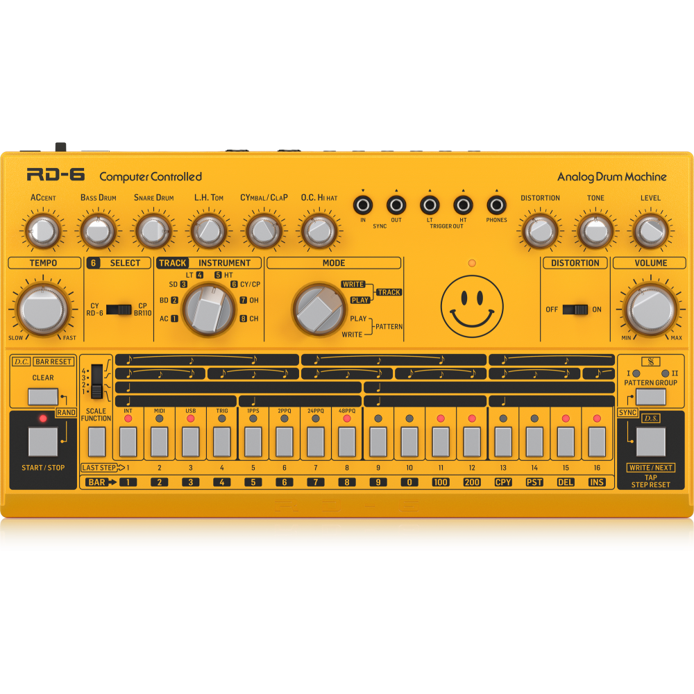 RD-6-AM Analog Drum Machine with 8 Drum Sounds, 64 Step Sequencer and Distortion Effects