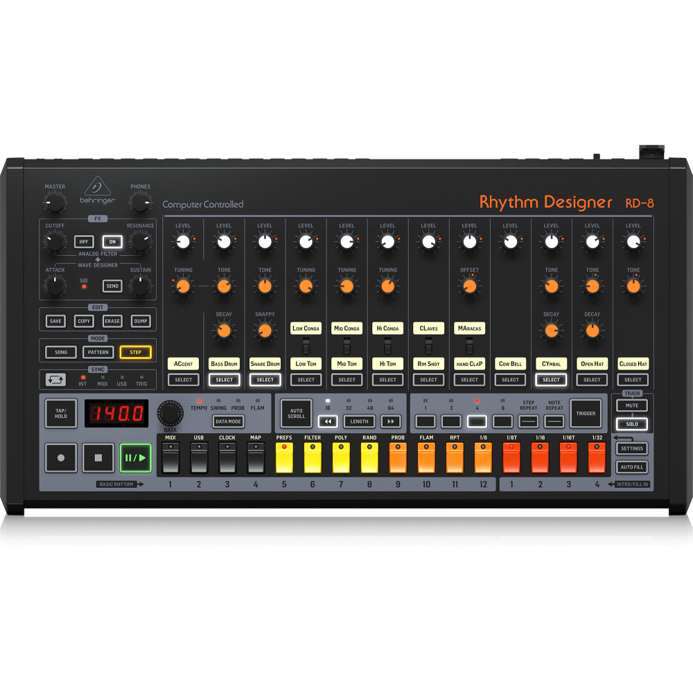 RD-8 MKII Classic Analog Drum Machine with 16 Drum Sounds, 64 Step Sequencer, Wave Designer and Dual-Mode Filter