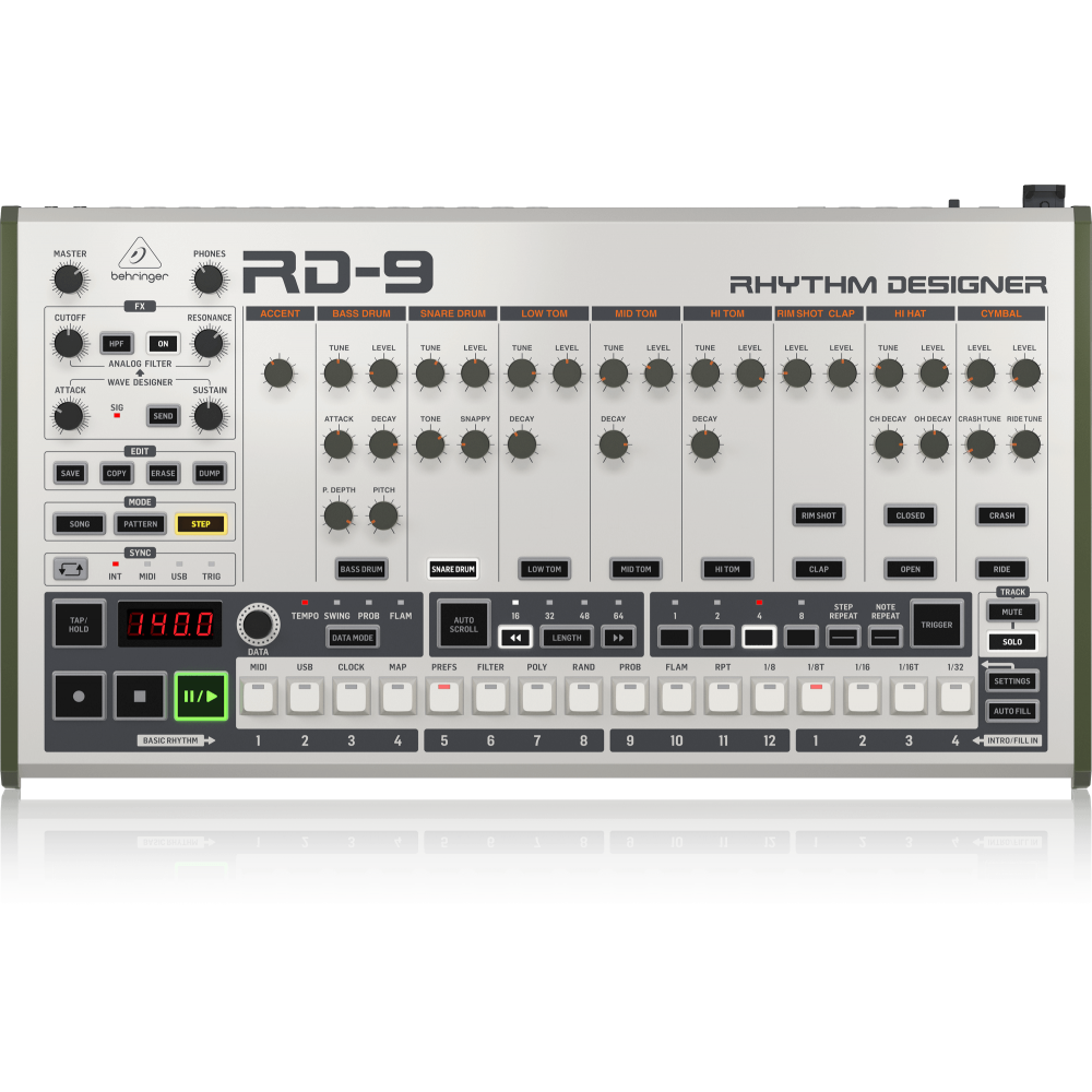 RD-9 Classic Analog Drum Machine with 10 Drum Voices, 64 Step Sequencer, Wave Designer and Dual-Mode Filter