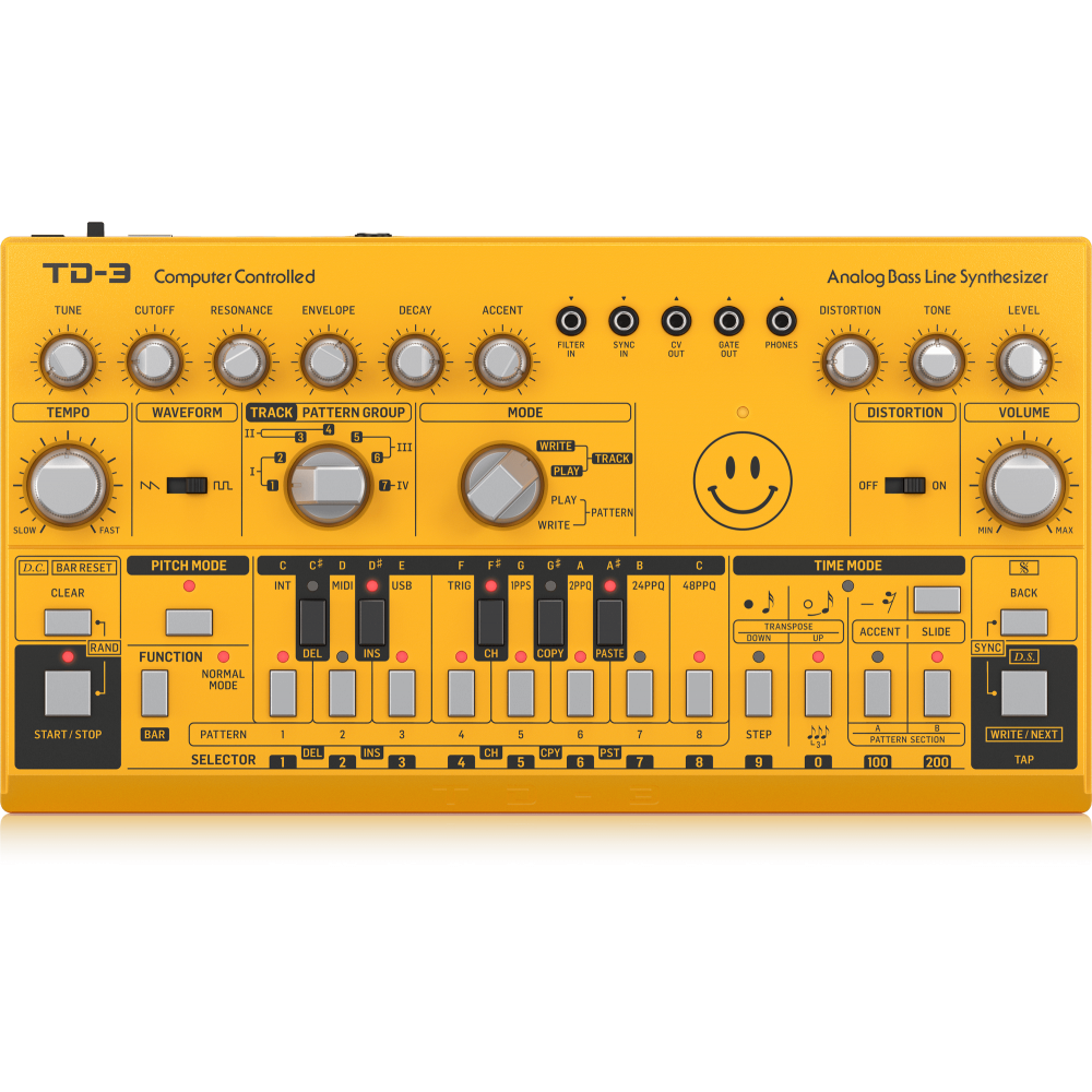 TD-3-AM Analog Bass Line Synthesizer with VCO, VCF, 16-Step Sequencer, Distortion Effects and 16-Voice Poly Chain