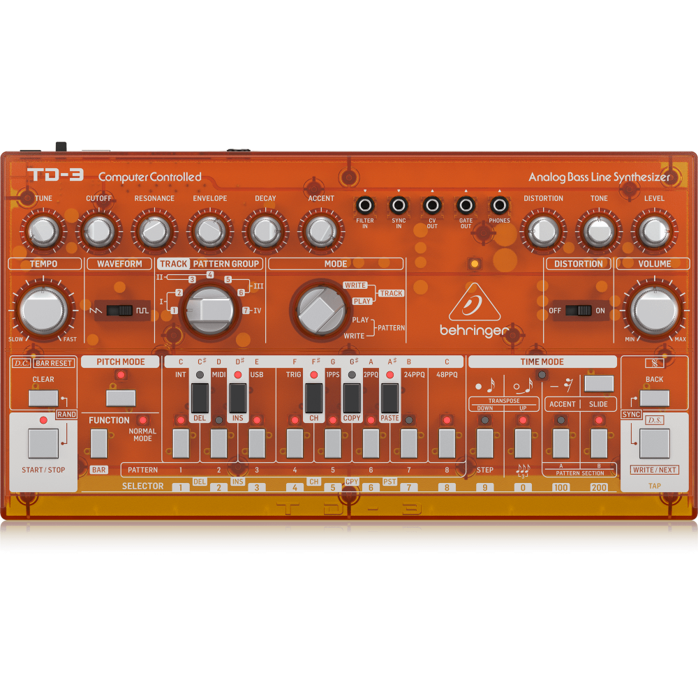 TD-3-TG Analog Bass Line Synthesizer with VCO, VCF, 16-Step Sequencer, Distortion Effects and 16-Voice Poly Chain