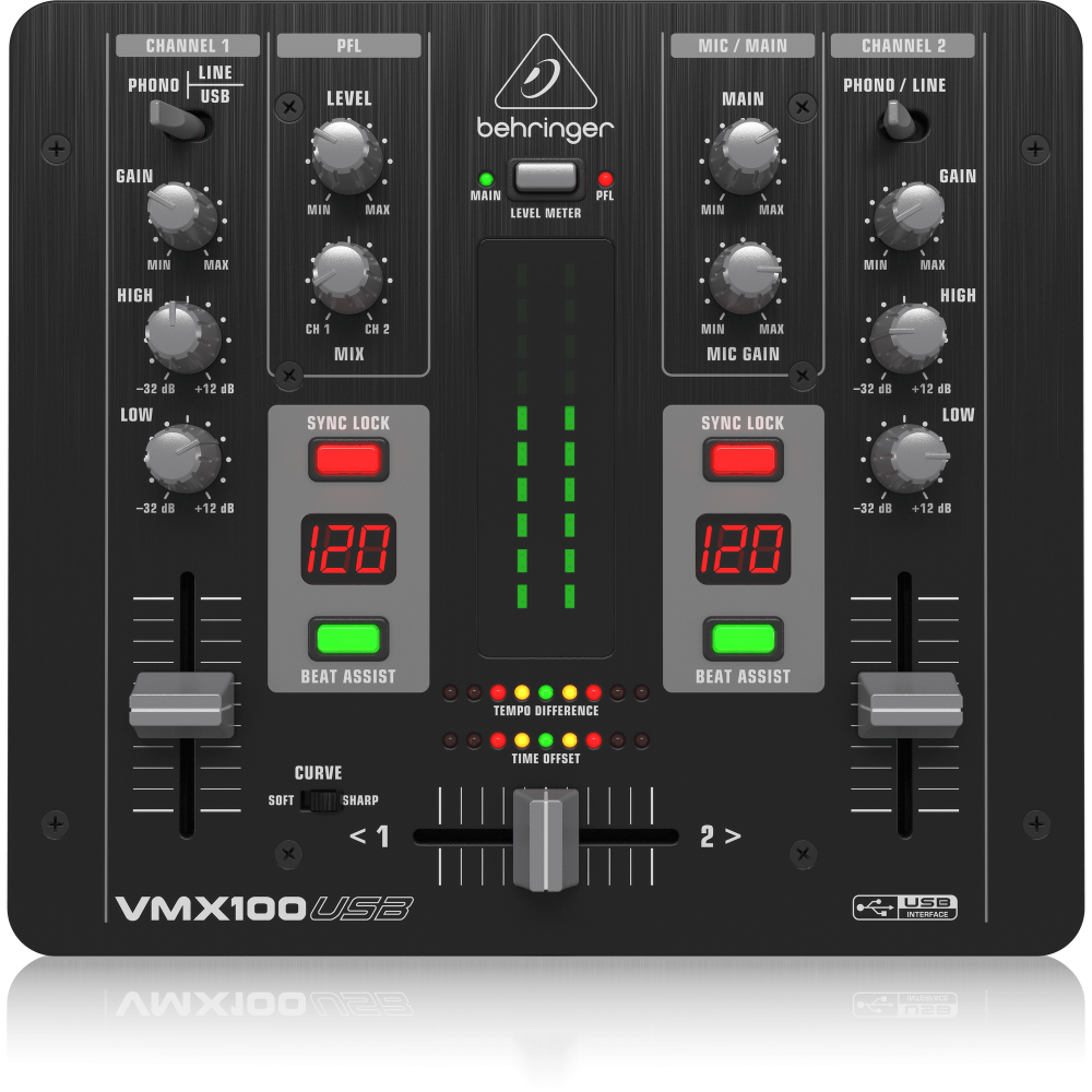 VMX100USB Professional 2-Channel DJ Mixer with USB/Audio Interface, BPM Counter and VCA Control