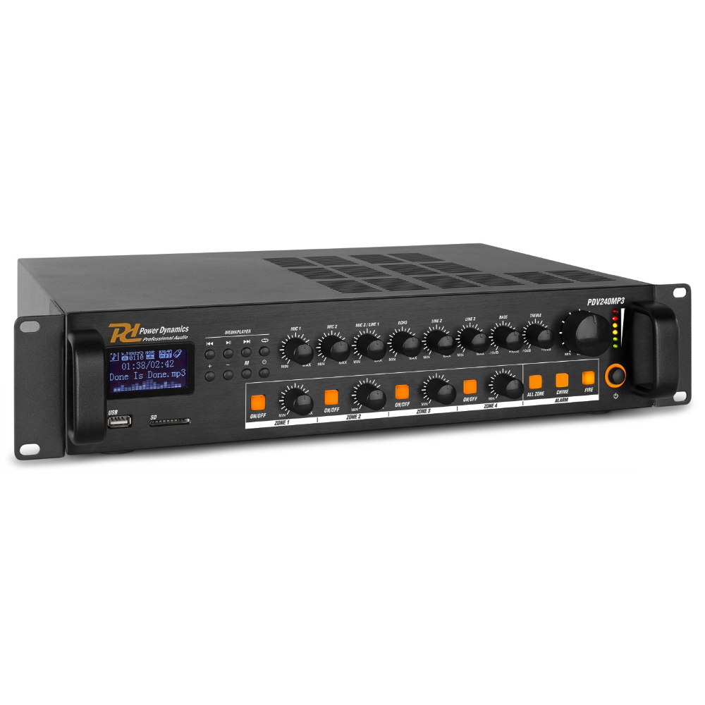Усилвател-миксър Power Dynamics PDV240MP3 PA 240W/100V 4 ZONES