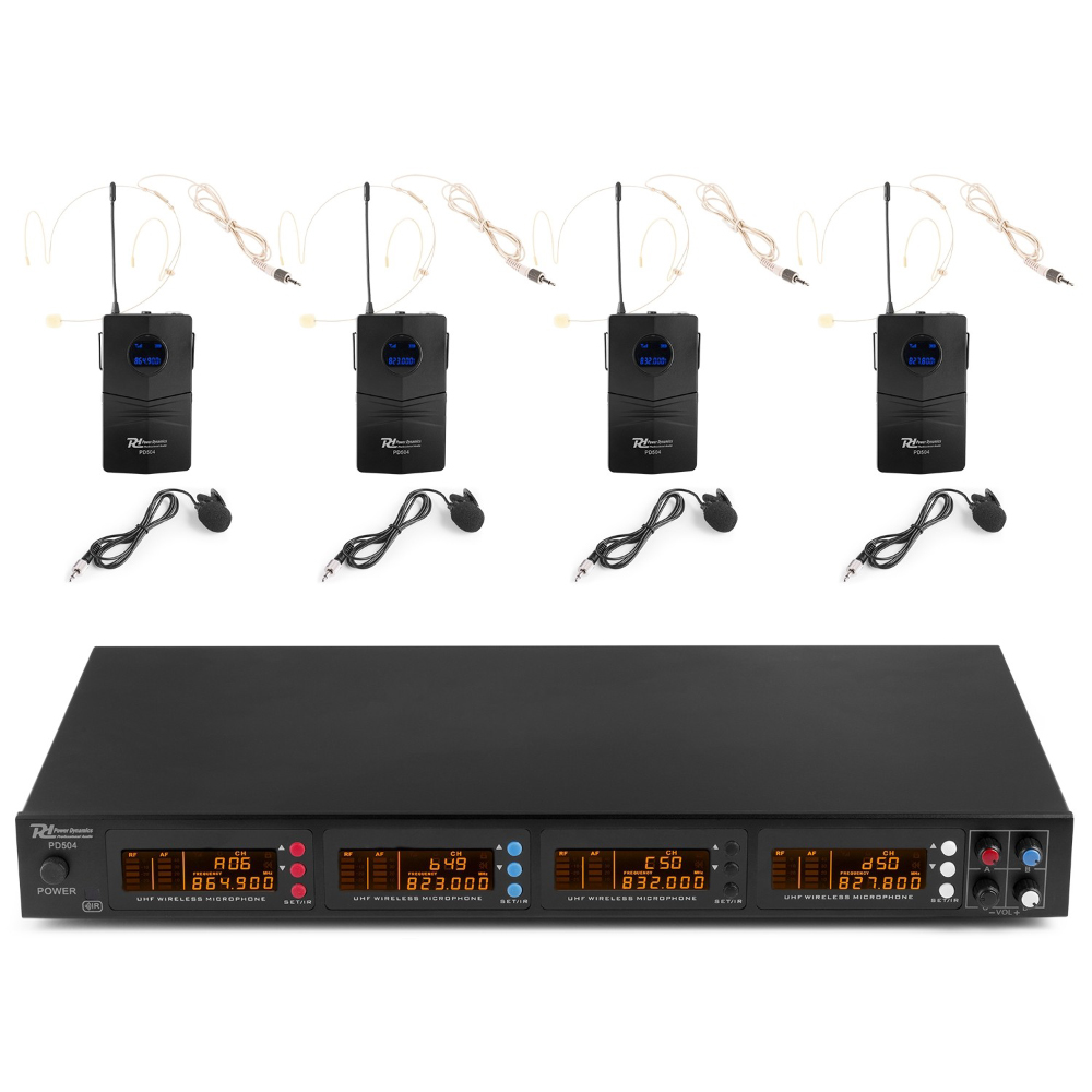 Безжичен микрофон четворен брошка/хедсет PD504B UHF 4x50CH