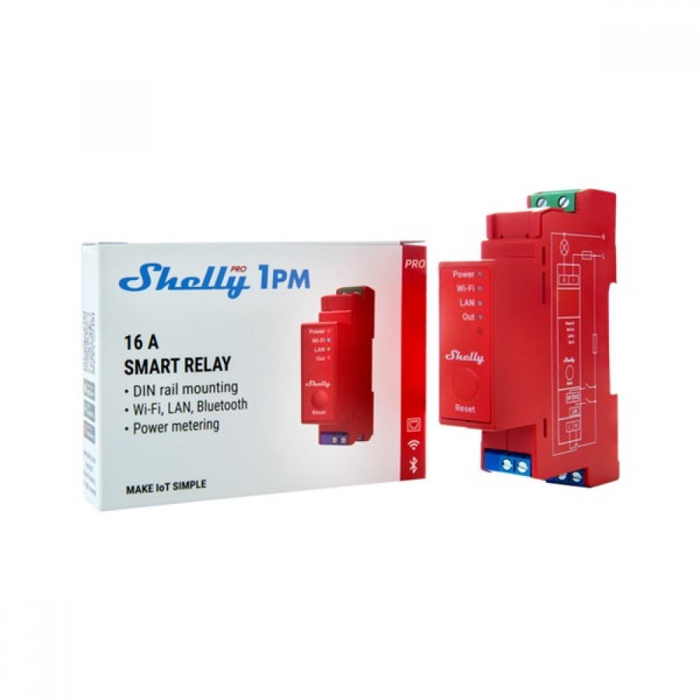 Shelly Pro 1PM – DIN смарт реле 16 A с ватметър