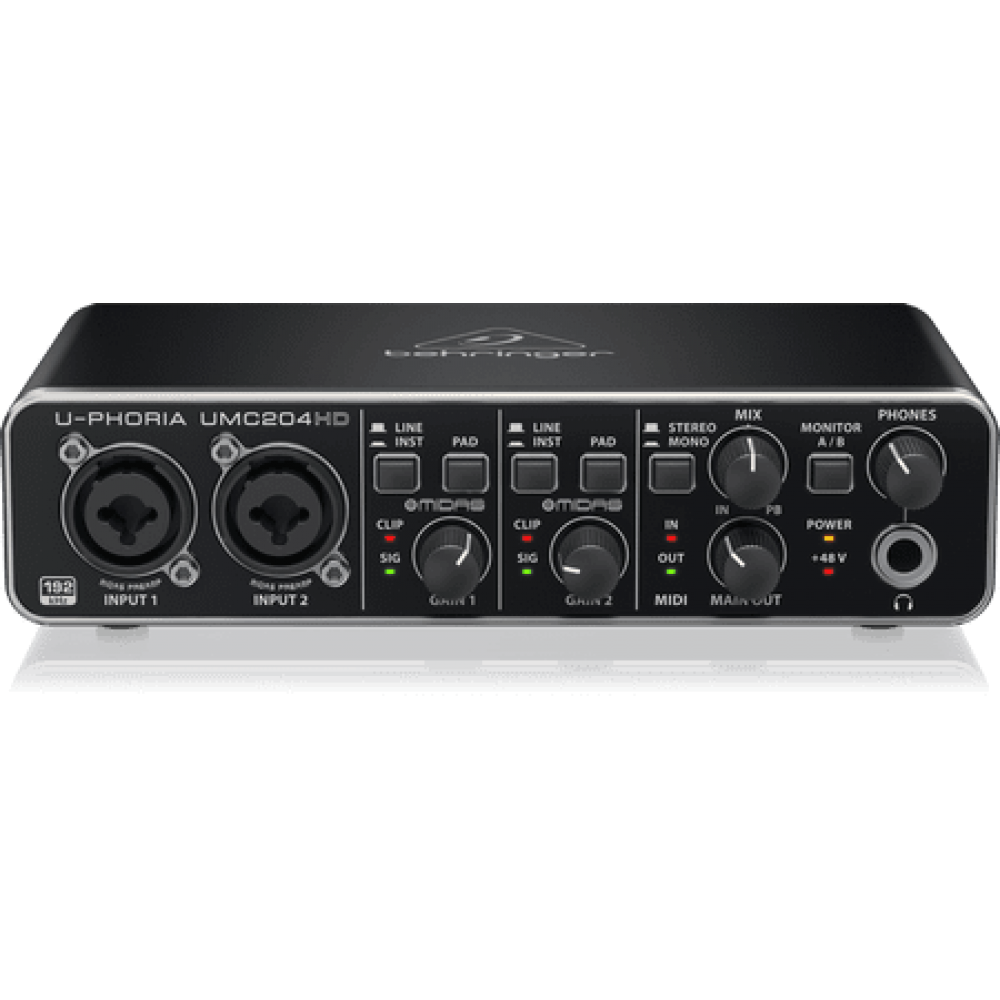 Аудио интерфейс с 2 входа и 4 изхода BEHRINGER UMC204HD U-Phoria USB