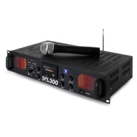 Плеър с Усилвател и Безжичен Микрофон SPL 300VHF-MP3 blue LED+EQ BLK 2x150W 4Ohm