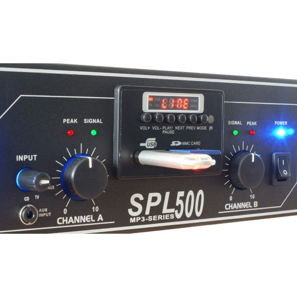Плеър с Усилвател SPL 500MP3 blue LED + EQ BL 2 х 250W 4 Ohm